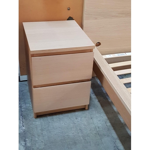 213 - Light Colour Modern Double Bed with 2 x Matching Bedside Units with 2 - Drawers each (No Mattress)