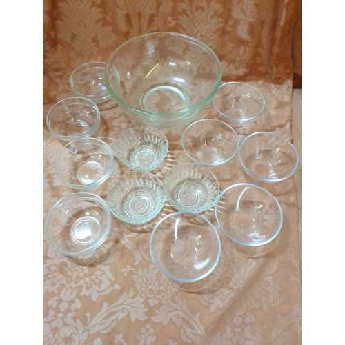 232 - 1 x Large Glass Bowl Together with 13 x Small Bowls (Large Bowl H:12cm x Ø26cm), (14)