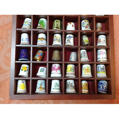 236 - 42 x China, Metal Thimble Souvenir Patterned Together with Wooden Wall Hanging Display Case (Approx.... 