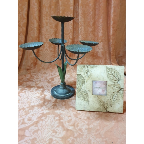 274 - Wrought Iron Candlestick with Ceramic Picture Frame