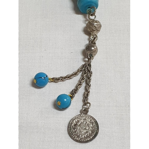 299 - Turquoise (Believed to be Natural Stone) Worry Beads / Kompoloi (Gumush Prayer Beads)