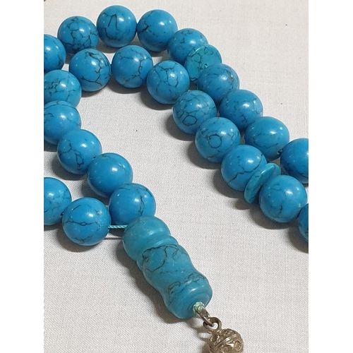 299 - Turquoise (Believed to be Natural Stone) Worry Beads / Kompoloi (Gumush Prayer Beads)