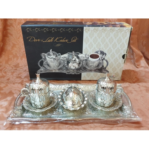 305 - Turkish Coffee Set; Traditional Coffee Cups with Saucers and Lids, Sugar Plate with Lid and Matching... 