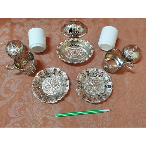 305 - Turkish Coffee Set; Traditional Coffee Cups with Saucers and Lids, Sugar Plate with Lid and Matching... 