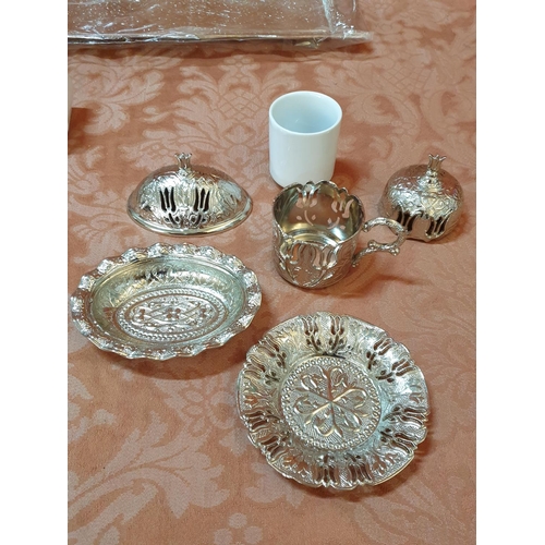 305 - Turkish Coffee Set; Traditional Coffee Cups with Saucers and Lids, Sugar Plate with Lid and Matching... 