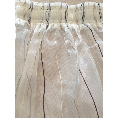 249 - 4 x Sheer Net Curtains in Pale Cream Colour with Dark Brown, Cream and Light Brown Stripes Together ... 