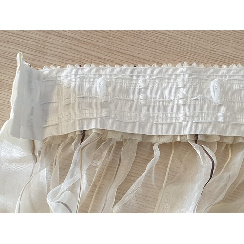 249 - 4 x Sheer Net Curtains in Pale Cream Colour with Dark Brown, Cream and Light Brown Stripes Together ... 