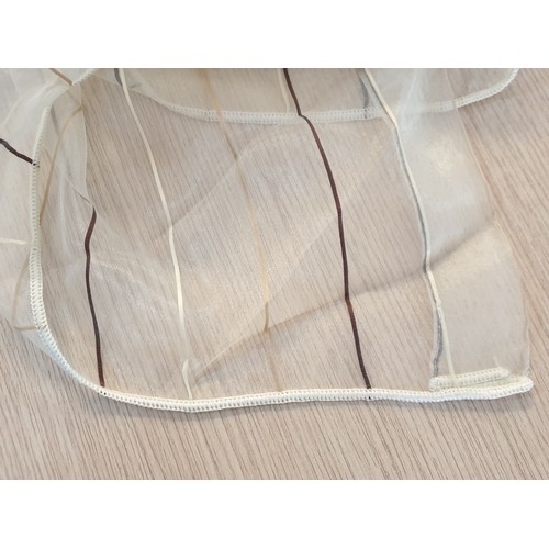 249 - 4 x Sheer Net Curtains in Pale Cream Colour with Dark Brown, Cream and Light Brown Stripes Together ... 