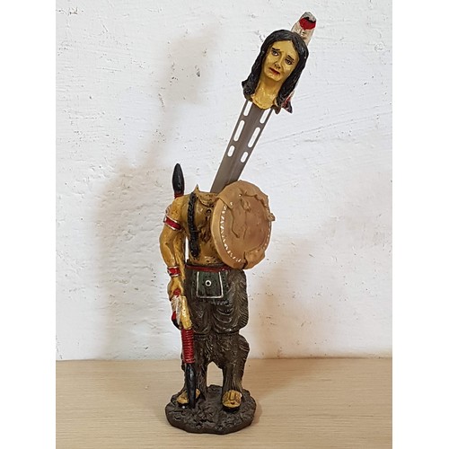 260 - Native American Indian Warrior Statue / Dagger Holder (Statue H34cm x Dagger H:25cm)