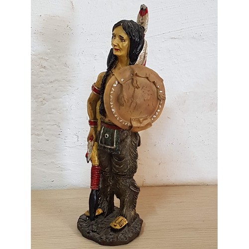 260 - Native American Indian Warrior Statue / Dagger Holder (Statue H34cm x Dagger H:25cm)