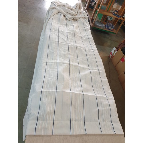 312 - 4 x Off-White Fine Fabric Curtain with Blue and White Stripes by 