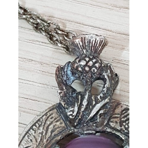 323 - The Scottish Thistle Vintage Scottish Miracle Pendant Probably Silver with Large Purple Natural Ston... 