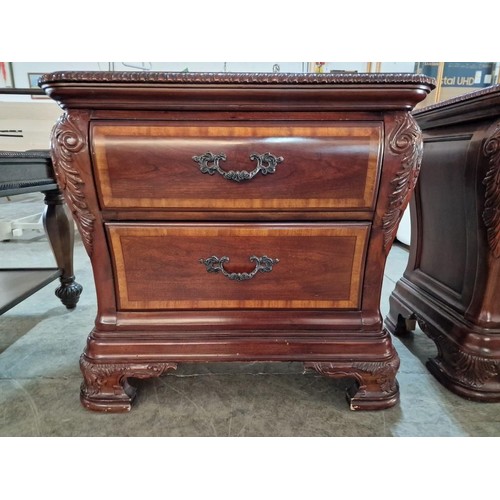 153 - Classical Style Dark Wood Large Shapely 2 - Drawer Unit with Inlaid Wood Effect, Metal Handles and C... 