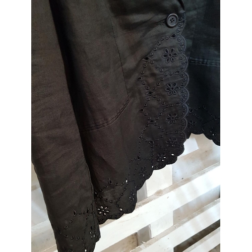 78 - Classic Stylish Black Suit; Jacket with Long Skirt with Embroidery Details (Size UK 18 / EUR 44)