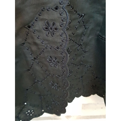 78 - Classic Stylish Black Suit; Jacket with Long Skirt with Embroidery Details (Size UK 18 / EUR 44)