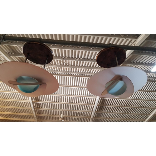 459 - Pair of Modern Ceiling Lights, Metal / Frosted Coloured Glass