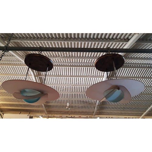 459 - Pair of Modern Ceiling Lights, Metal / Frosted Coloured Glass