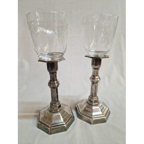 422 - Pair of French Silver Plated Candlesticks with Octagonal Base & Top, Together with Decorative Etched... 