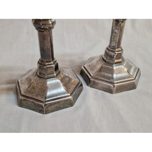 422 - Pair of French Silver Plated Candlesticks with Octagonal Base & Top, Together with Decorative Etched... 