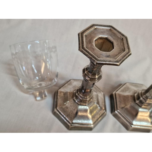 422 - Pair of French Silver Plated Candlesticks with Octagonal Base & Top, Together with Decorative Etched... 