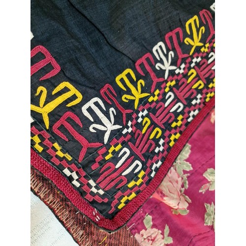 427 - Decorative Turkmen Robe with Black Body Colour, Red, White & Yellow Embroidery and Russian Cotton Fl... 