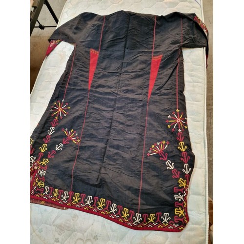 427 - Decorative Turkmen Robe with Black Body Colour, Red, White & Yellow Embroidery and Russian Cotton Fl... 