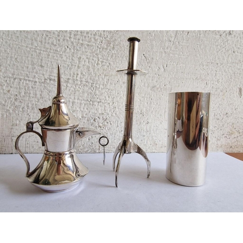 410 - Decorative Silver (.925) Miniature Arabic Coffee Pot (H:9.5cm), Together with Vintage Three Prong Ic... 