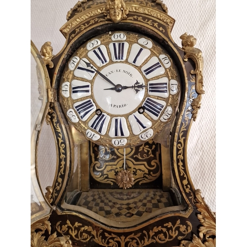 405 - French Regency Boulle Mantel Clock, Marked 'Jean Le Noir, Paris', Decorative 3-Glass Shaped Case wit... 