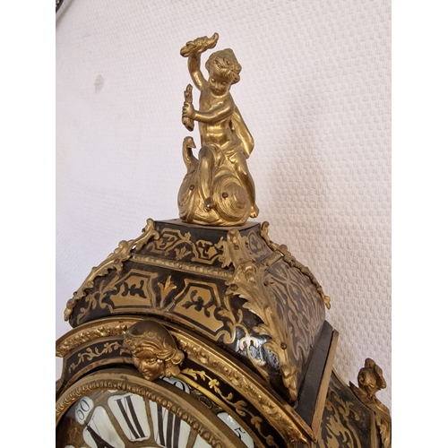 405 - French Regency Boulle Mantel Clock, Marked 'Jean Le Noir, Paris', Decorative 3-Glass Shaped Case wit... 