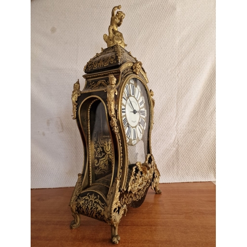 405 - French Regency Boulle Mantel Clock, Marked 'Jean Le Noir, Paris', Decorative 3-Glass Shaped Case wit... 