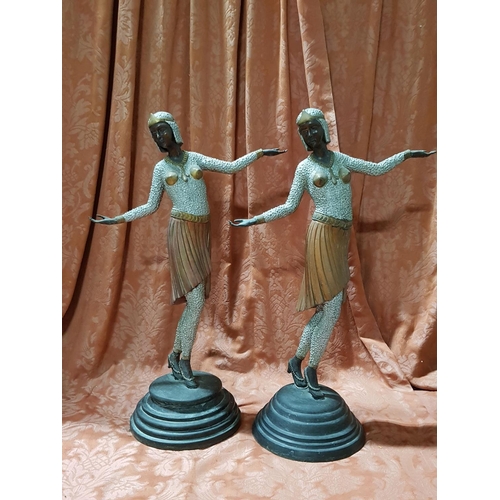 408 - Charleston Dancers Art Deco Bronze Statues / Sculptures (H:54cm each)