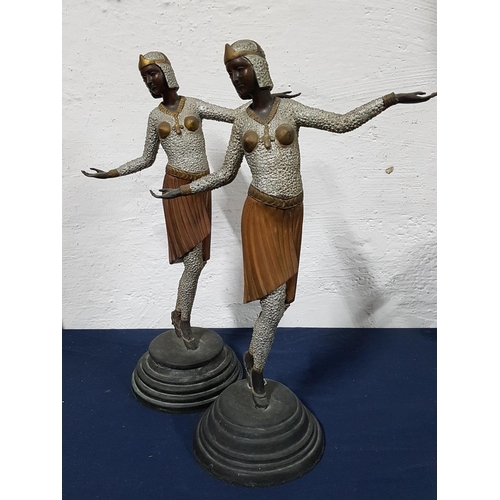 408 - Charleston Dancers Art Deco Bronze Statues / Sculptures (H:54cm each)