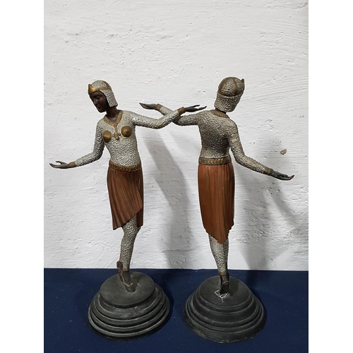 408 - Charleston Dancers Art Deco Bronze Statues / Sculptures (H:54cm each)