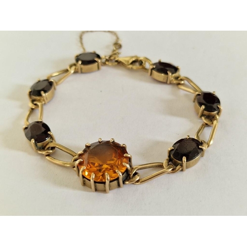 107 - Vintage 18ct Gold Bracelet Set with Large Round Amber(?) Stone and 6 x Oval Cut Red Stones, (Approx.... 