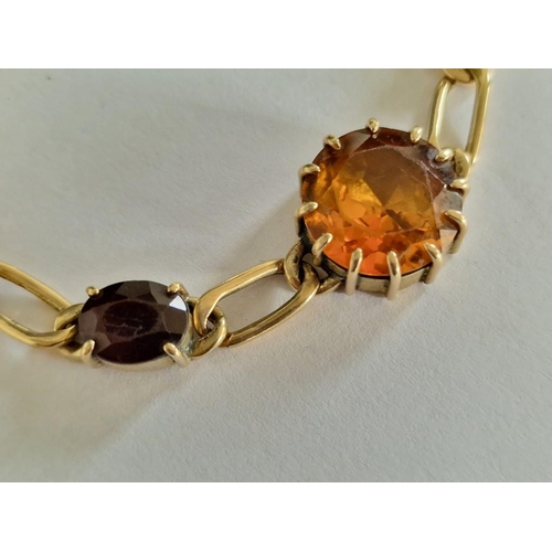 107 - Vintage 18ct Gold Bracelet Set with Large Round Amber(?) Stone and 6 x Oval Cut Red Stones, (Approx.... 