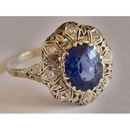 109 - Platinum, Ceylon Sapphire and Diamond Ring; Approx. 3ct Oval Cut Ceylon Sapphire Set in Platinum Rin... 