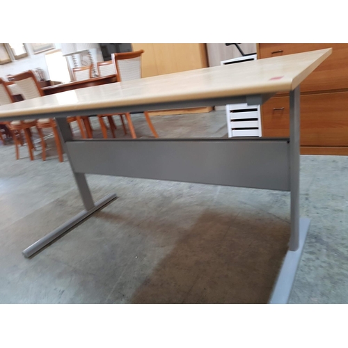 391 - Light Wood Effect Rectangular Desk Office with Grey Metal Legs and Modesty Panel, (Approx. 72 x 139c... 