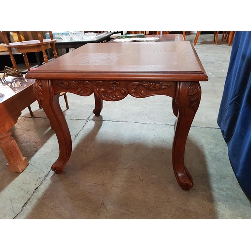 393 - Solid Wood Colonial Style Square Occasional Table with Carving Cabrio Legs (70 x 70 x 56cm)