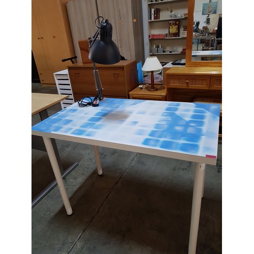 395 - Blue and White Painted Desk with Attachable Swivel Lamp (Black) 60 x 100 x 74cm)