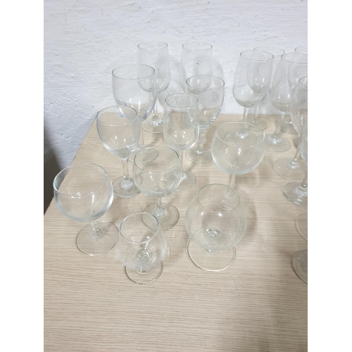 717 - Approx 70x pcs of Assorted Glasses (Wine, Brandy, Shot etc)