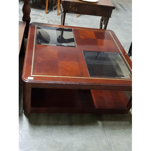 719 - Large Square Wood / Glass Coffee Table (96 x 96 x 42cm)