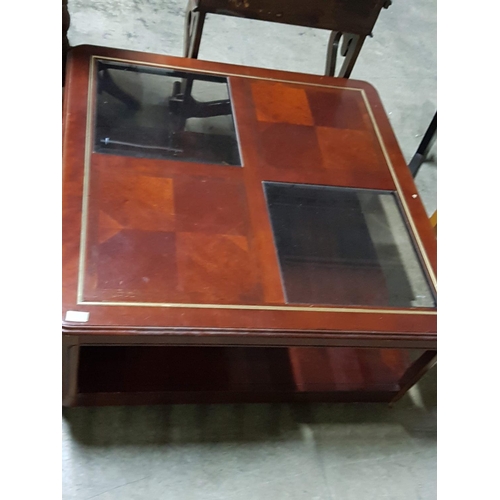 719 - Large Square Wood / Glass Coffee Table (96 x 96 x 42cm)