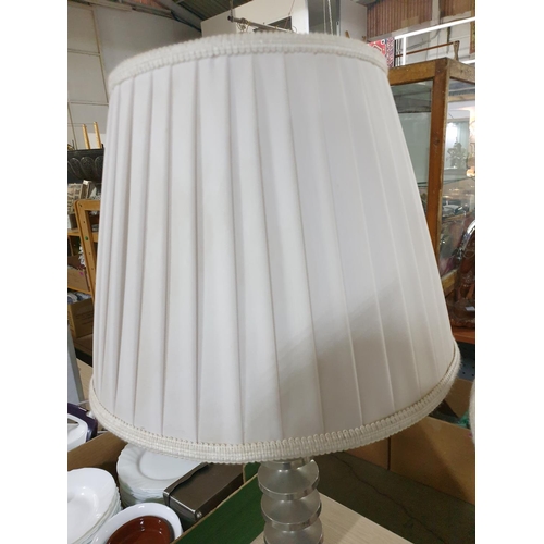 709 - Pair of Modern Chrome Lamps with White Fabric Fluted Lamp Shades