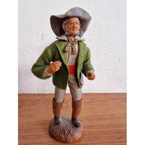 273 - Folk Art Style Terracotta Figurine of Farmer with Felt Clothing, Made in Monaco