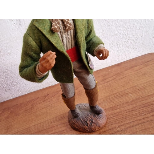 273 - Folk Art Style Terracotta Figurine of Farmer with Felt Clothing, Made in Monaco