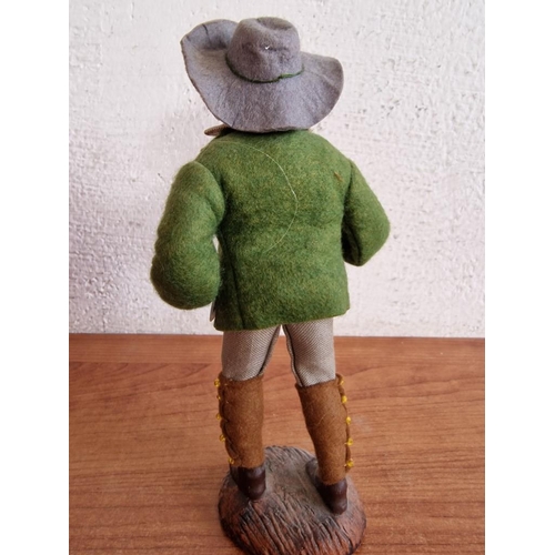 273 - Folk Art Style Terracotta Figurine of Farmer with Felt Clothing, Made in Monaco