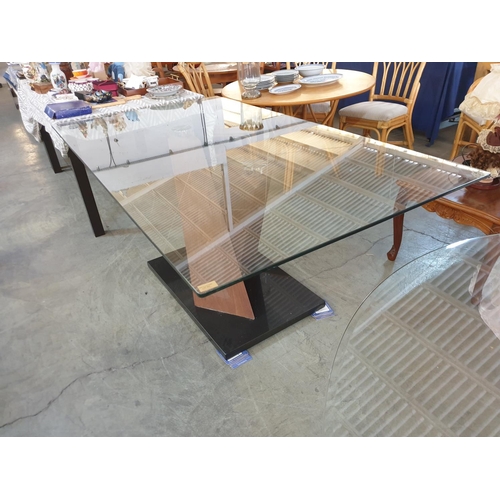 361 - Modern Glass Top Dining Table Large Rectangular on Solid Wood Cross Legs and Marble Base (100 x 180 ... 