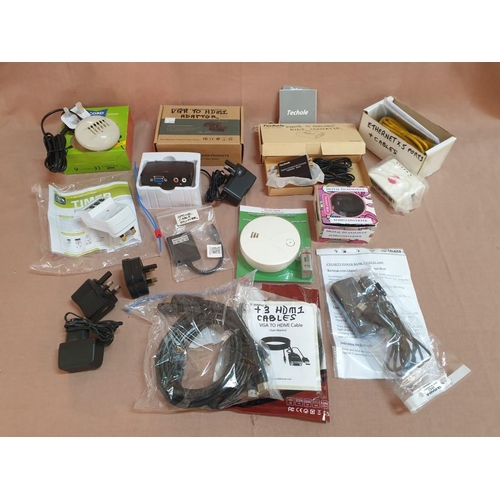 368 - Large Box of Assorted Electronic Accessories inc; Converters, Smoke Alarm, Adaptors, Power Bank, Plu... 