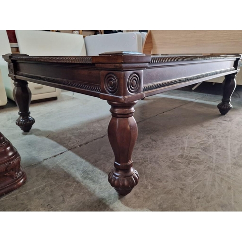 461 - Large Classical Style Dark Wood Rectangular Coffee Table with Glass Top, Carved Surround and Legs, (... 