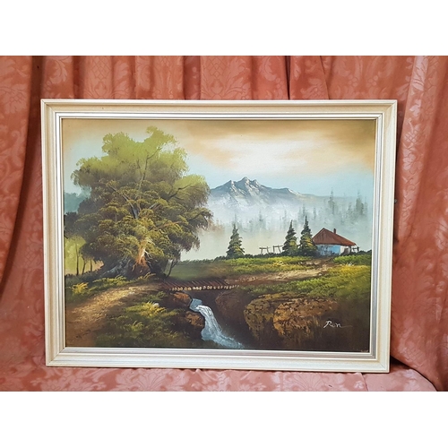 494 - Mountain Landscape Vintage Oil on the Board in Frame, Signed by the Artist (66.5 x 51.5cm)